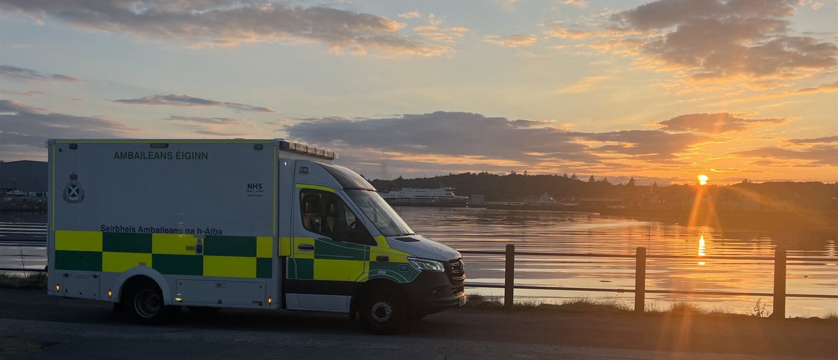 Nightshift in Stornoway. Nice sunset ⁦@Scotambservice⁩ ⁦@StornowayPort⁩