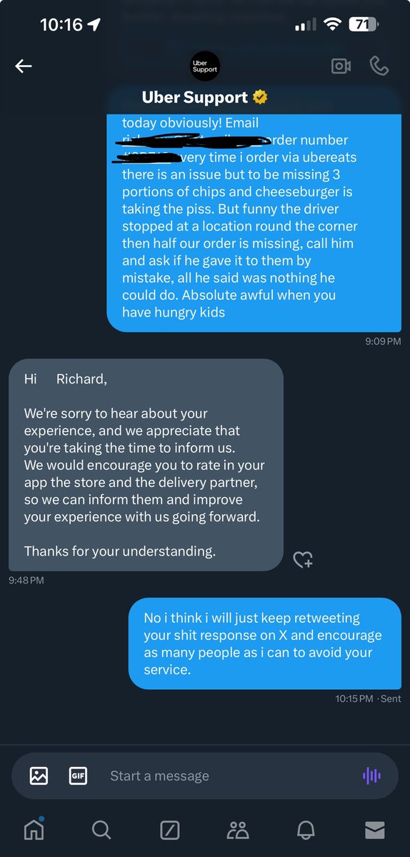 richieot79's tweet image. When you inform #ubereats and they don't give a fuck and tell you to rate your order and delivery partner when they are the delivery partner #shitservice #ubereats #awfulservice #stickuberoneupyourarse