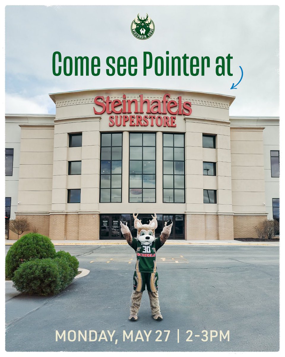 Come see @30Pointer at @Steinhafels on Monday! 🛋️ 📍 2485 S Oneida St, Green Bay, WI 54304