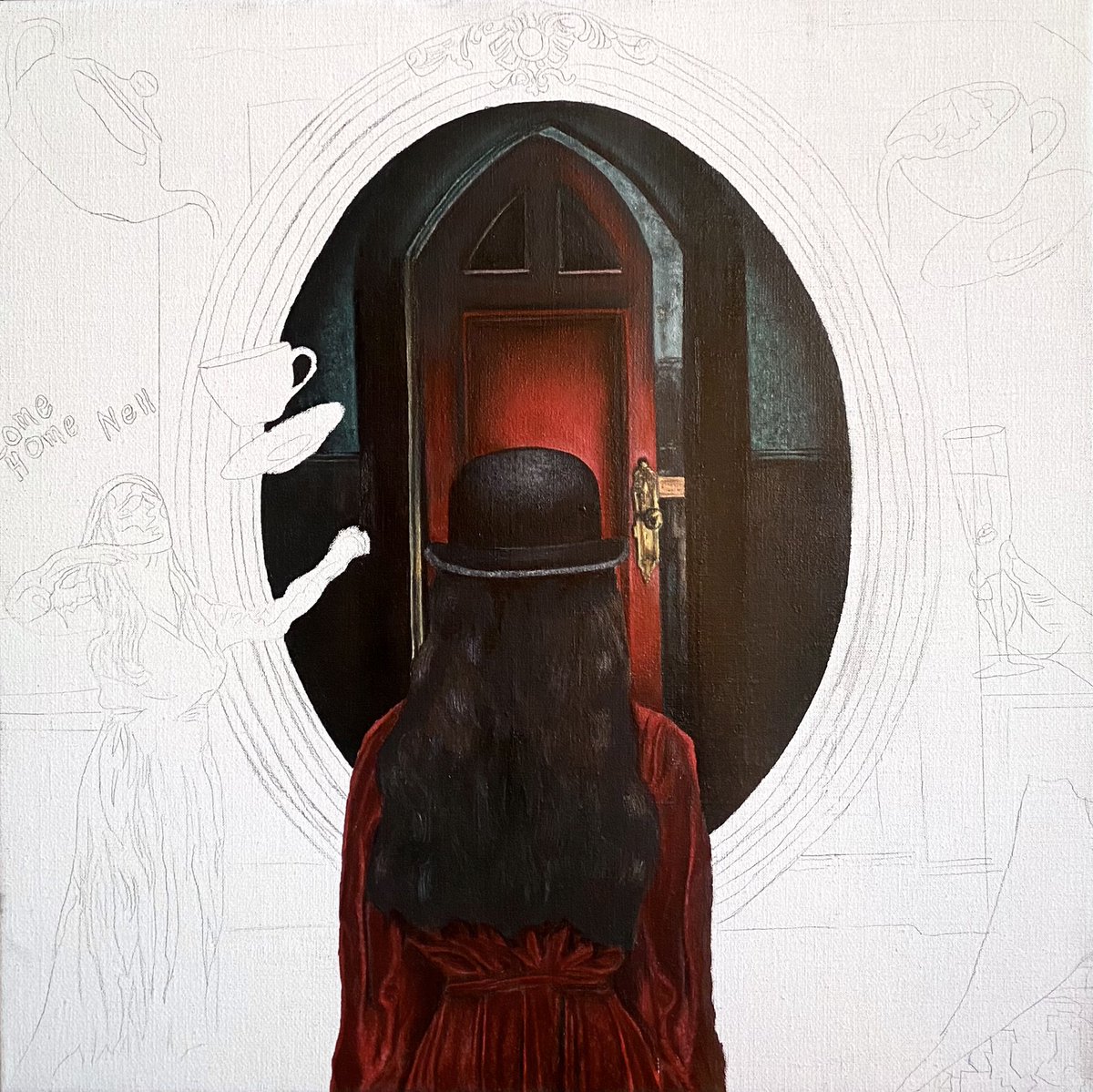 My oil painting ‘The Haunting of Hill House - A Mother’s Love’! The red room door is now complete! ❤️✨

#TheHauntingofHillHouse @flanaganfilm @carlagugino