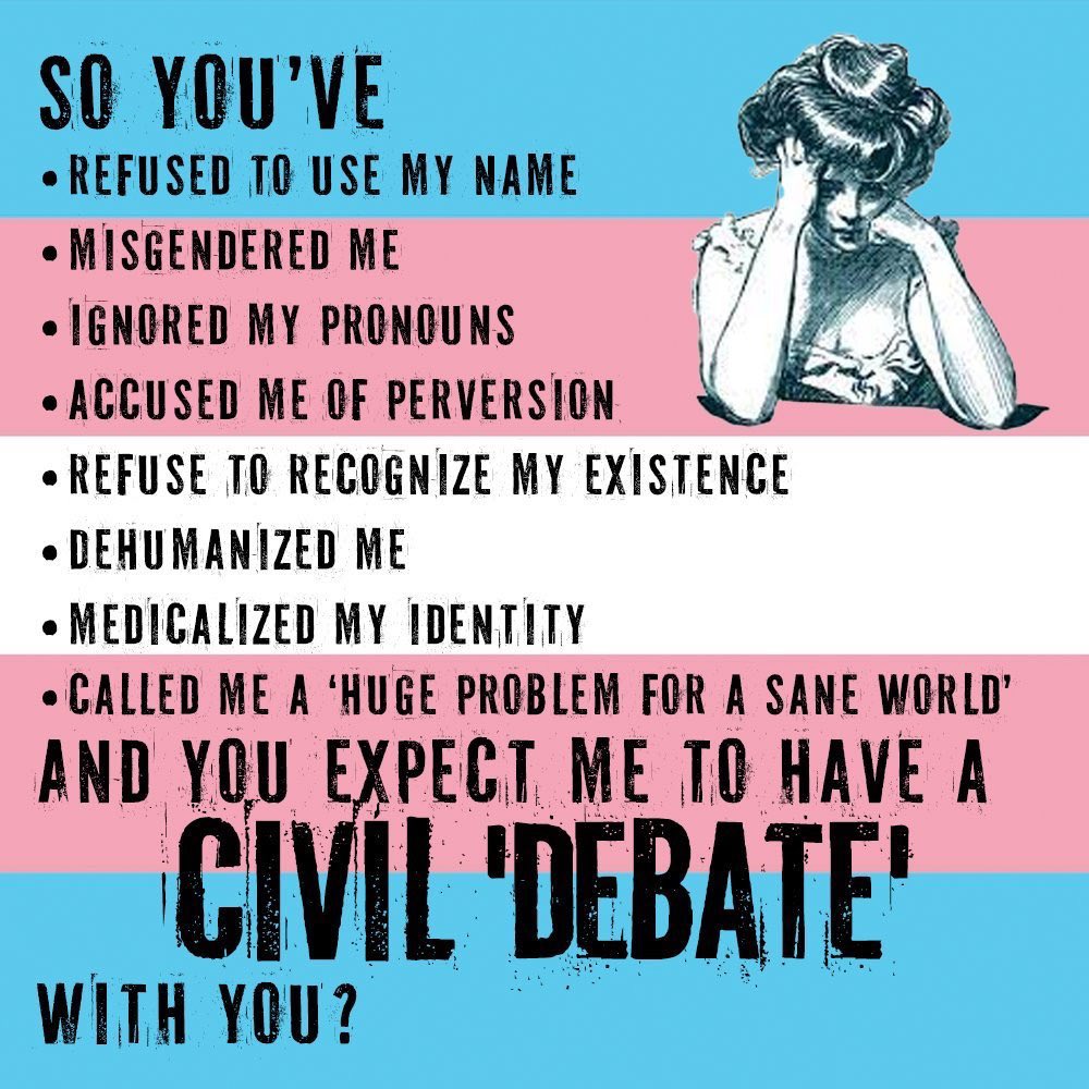 legaltweetz's tweet photo. It’s astonishing that people want civil debate with me when they engage in all of the following behaviors. I don’t negotiate with hate or bigotry. 

Transphobia can manifest itself in multiple ways. It’s not just a fear of trans people. It’s also aversion, disgust, & hatred. 

I face a lot of transphobia & hatred on this platform. However, I will not be driven off by hatred or intolerance. I will keep telling my story, advocating for trans rights, and combating negative & hateful stereotypes of trans people ✊🏳️‍⚧️
