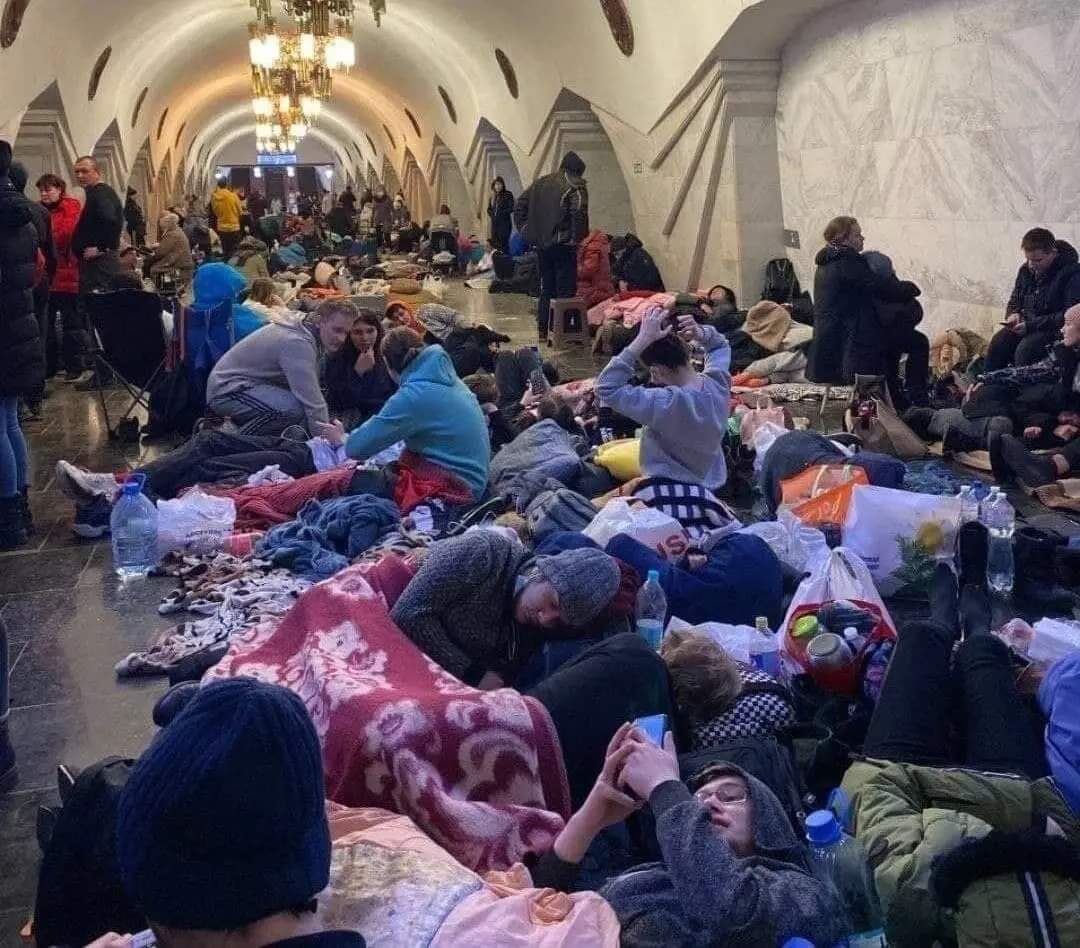 A Kharkiv metro station during today's 11 hours of Russia pouring missiles on the city from just over the Russian border where the US forbids Ukraine to strike.