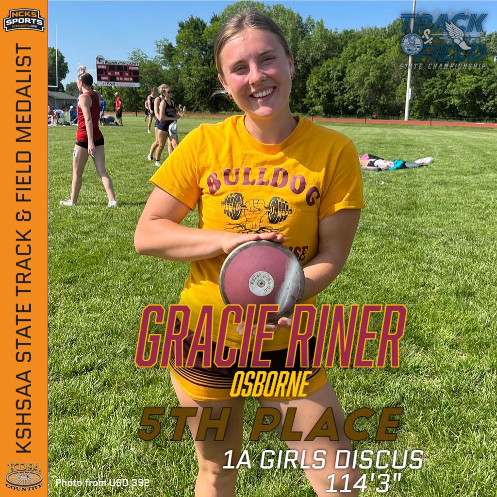 State Track &amp; Field Medalist: 1A Girls Discus 5th Place
<a href="/392Usd/">USD 392 Osborne County Schools</a> <a href="/blairaaee/">Anthony Blair</a> <a href="/PrincipalUSD392/">Mr. Wilson</a> <a href="/gracie_riner/">Gracie Riner</a>