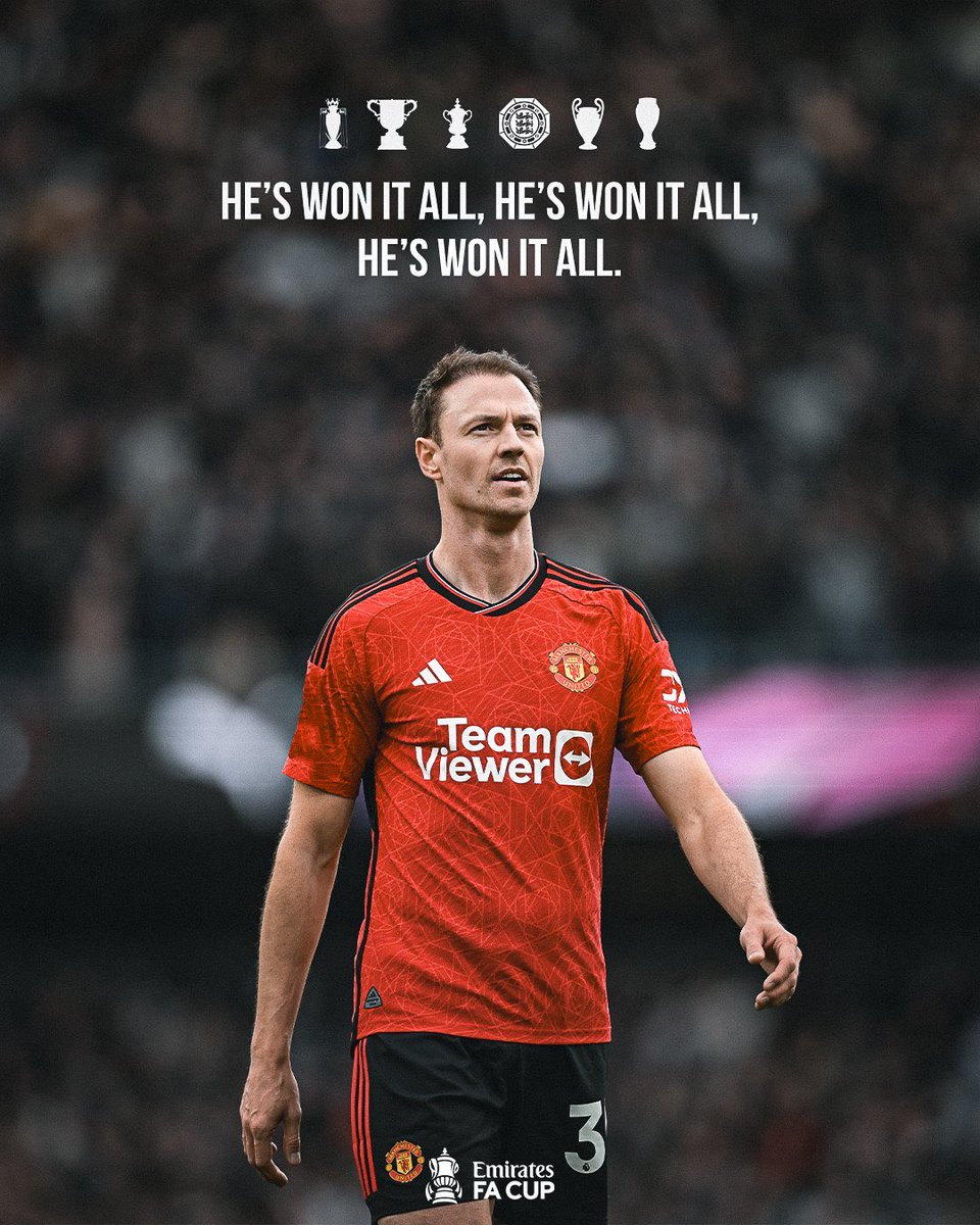 unitedviewtv's tweet photo. Jonny Evans has now won EVERY major trophy with #MUFC 👏🏆

#EmiratesFACup || #MCIMUN https://t.co/3ywgUbsJNt