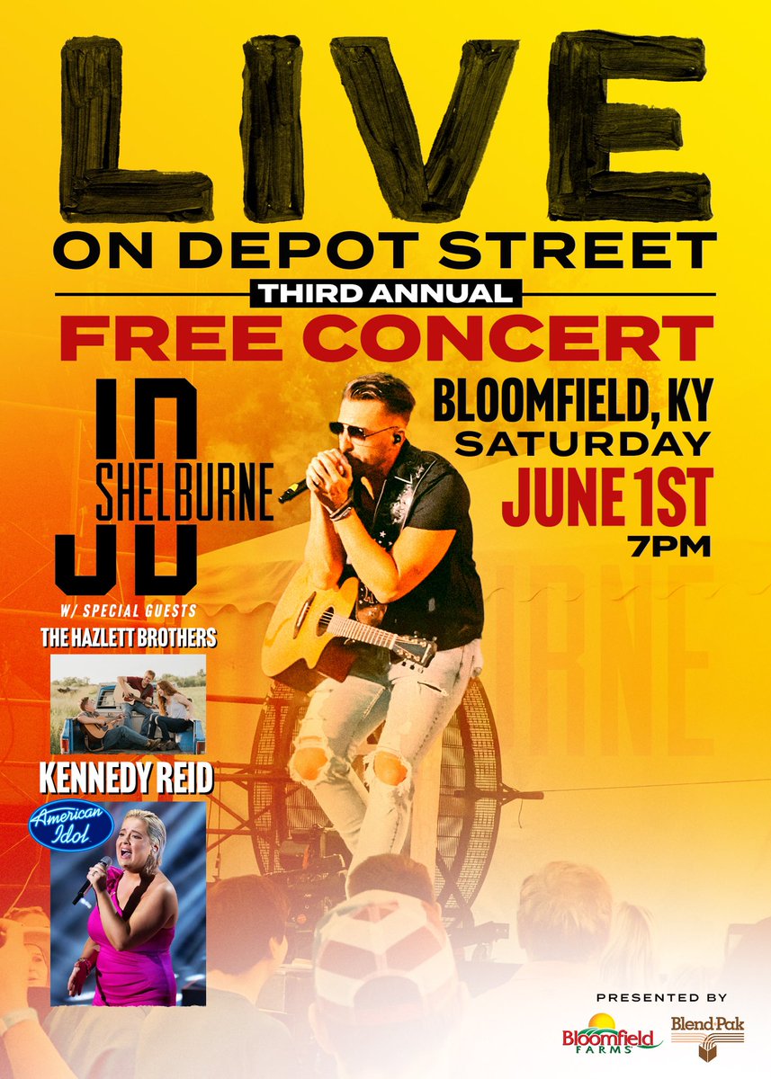 ONLY ONE WEEK AWAY! Kick off our NEON HALLELUJAH tour in BLOOMFIELD, KY on Depot Street on Sat June 1st at 7pm! Free concert, food trucks and more! Parking all around Bloomfield! Presented Bloomfield Farms & Blend Pak