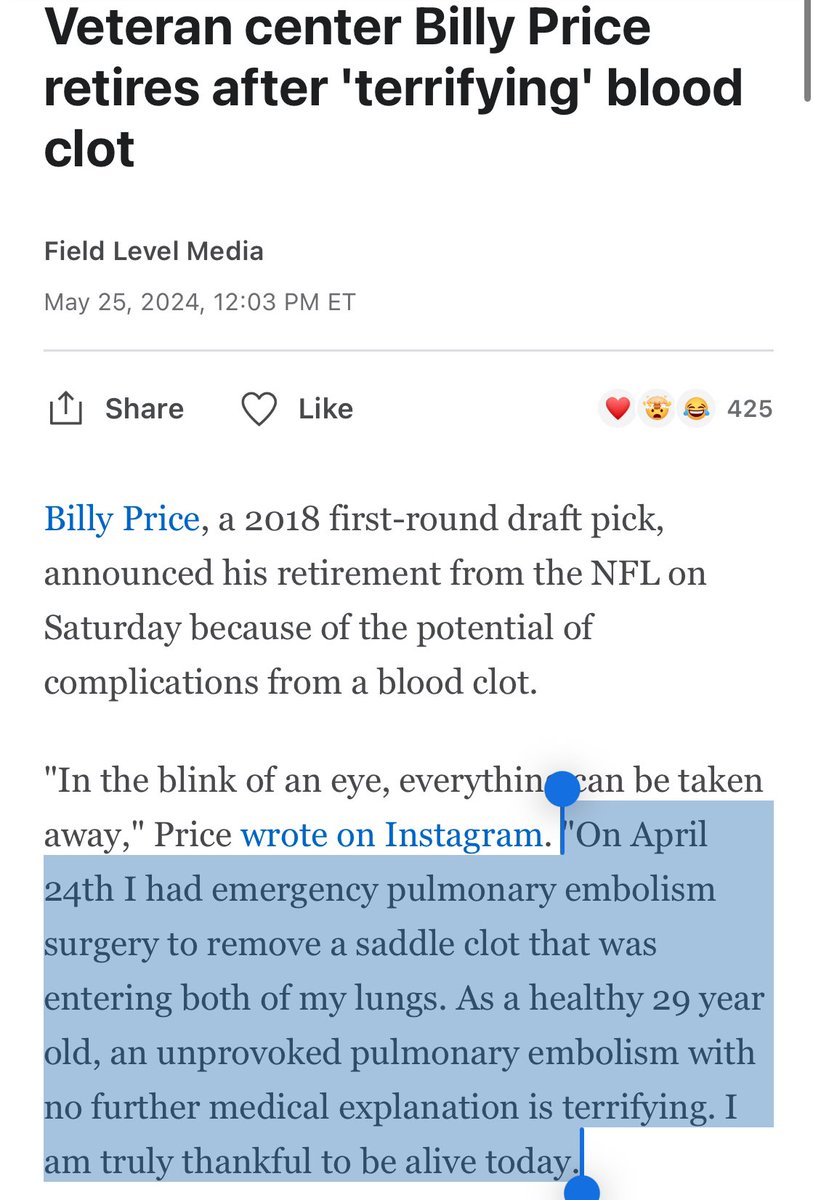 29 year old NFL Players retiring from “unprovoked” Pulmonary Embolism entering their lungs, is very 2024. We’re only at the beginning of discovering the Vascular Consequences of “let it rip.”