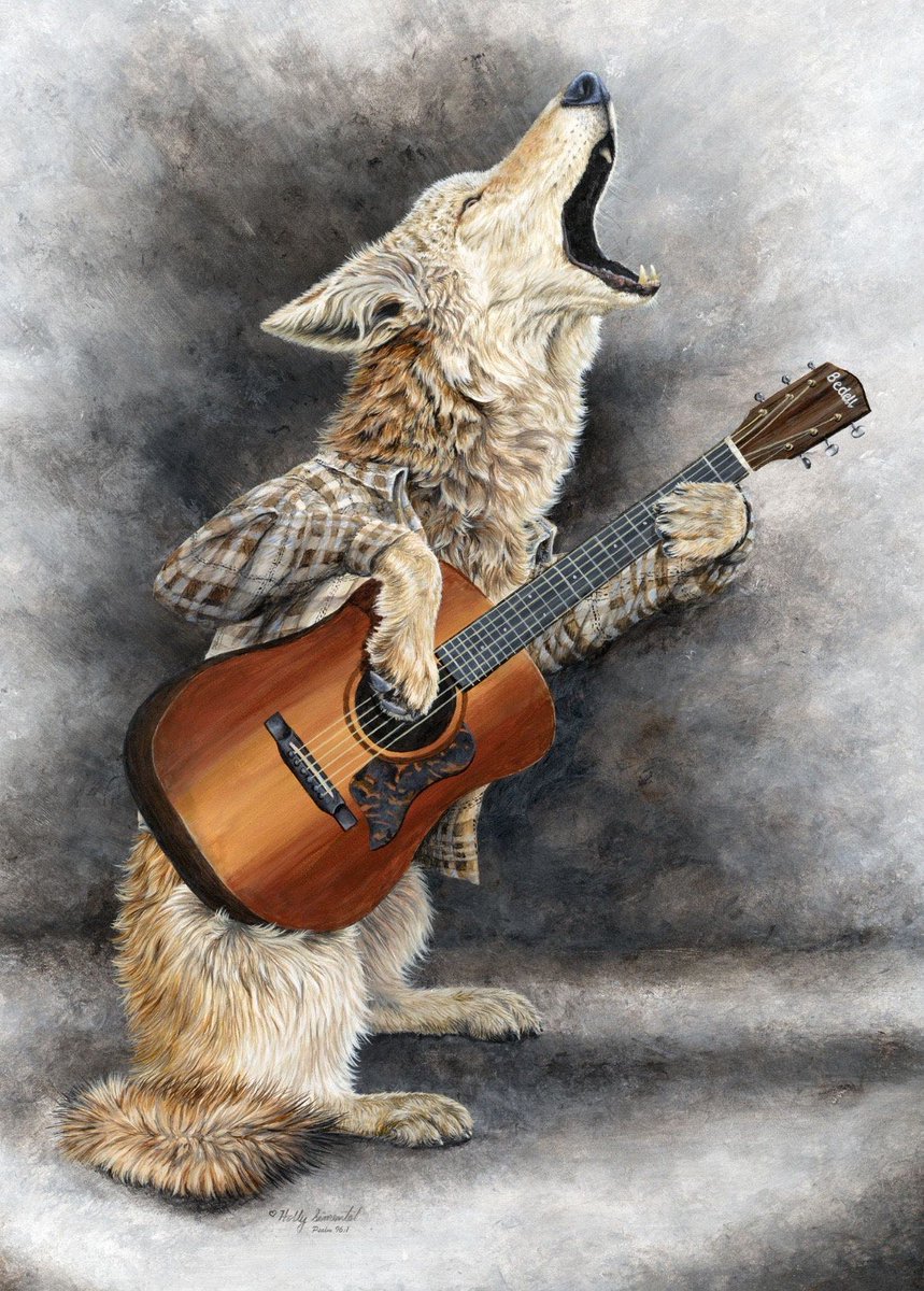 Song of the Coyote signed prints by #HollySimental #coyote #coyoteart #coyotepainting #music #guitar #acousticguitar #musicart #gift #giftideas #gifts #painting