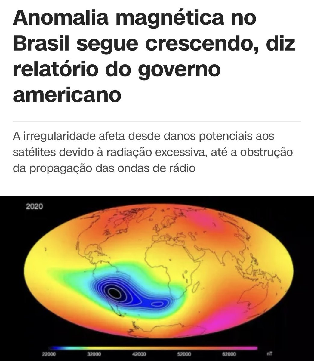 🚨ATENÇÃO: Anomalia magnética no Brasil segue crescendo, diz relatório do governo americano.