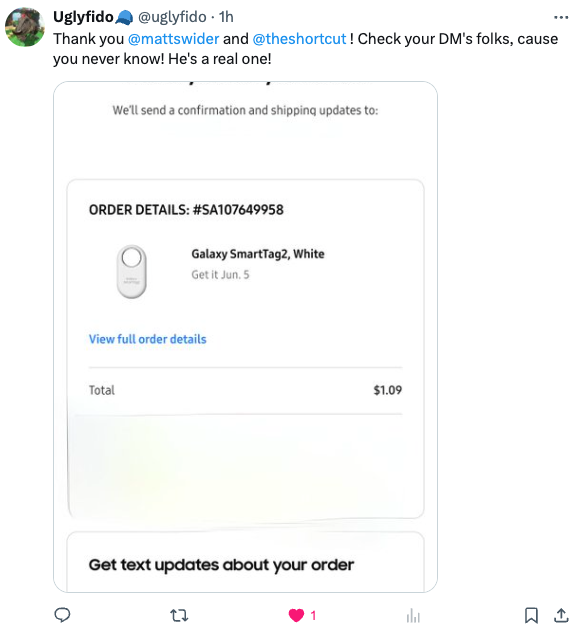 mattswider's tweet photo. 🥳100+ more happy followers posting W's of my $1 @SamsungUS SmartTag2 deal, like @richontech – thanks for the s/o on your radio show today, Rich!

👇More discount codes in stock if you follow my Quoted Post proving you're not a🤖 https://t.co/kvphhC9le7