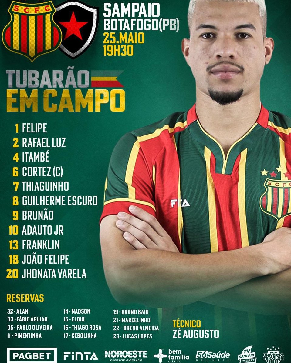 Sampaio e Botafogo-PB escalados para o duelo da noite deste sábado (25), pela Série C do Campeonato Brasileiro, no Castelão. #trcastelao
