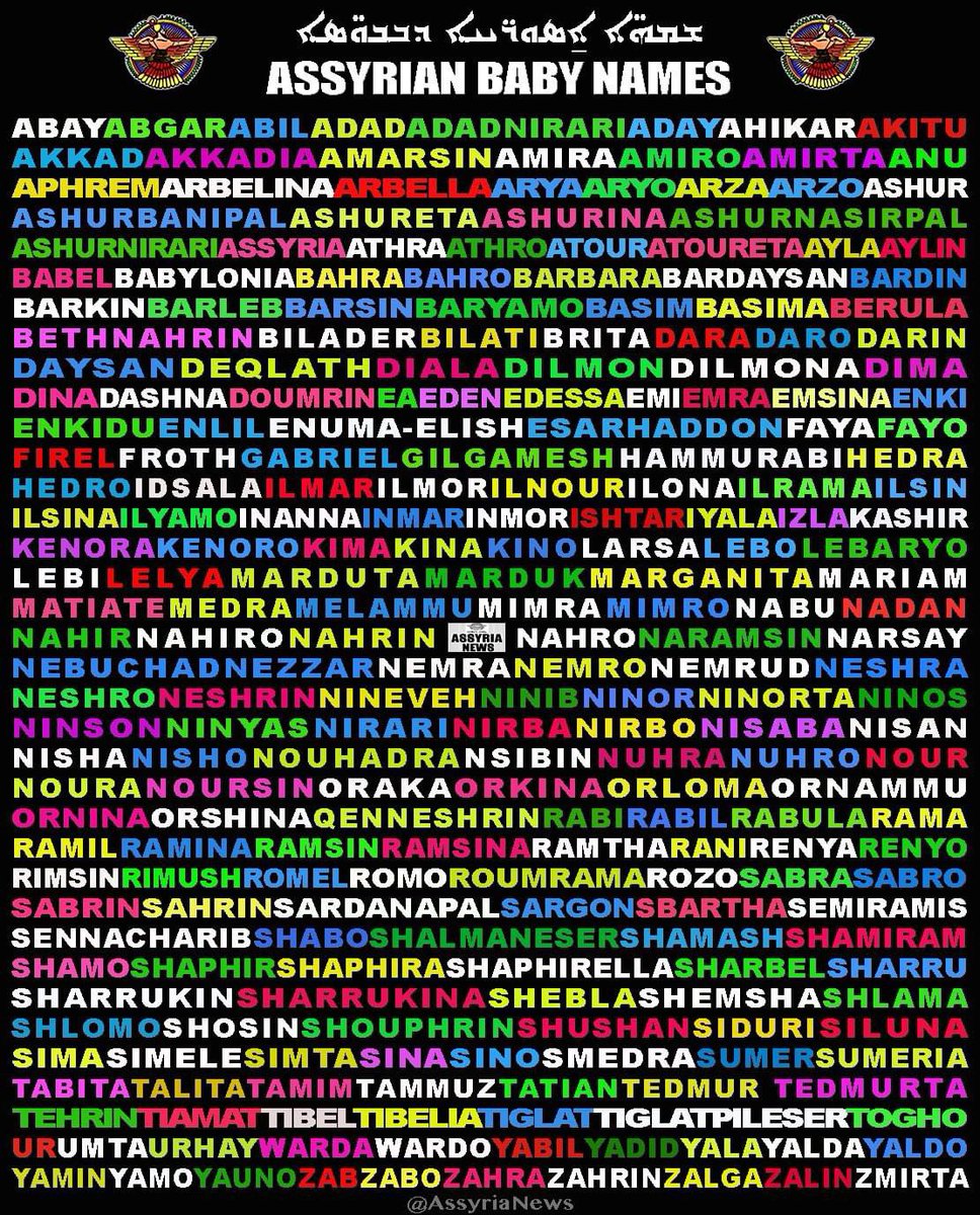 TodayAssyria's tweet photo. What are your favourite Assyrian personal names?
#AssyrianPersonalNames #AssyrianBabyNames #Assyrian #assyrianews #Sargon #Semiramis #Ashurbanipal #Hammurabi #Ishtar #Inanna #Syriac #Chaldean https://t.co/HtuKtugkGA