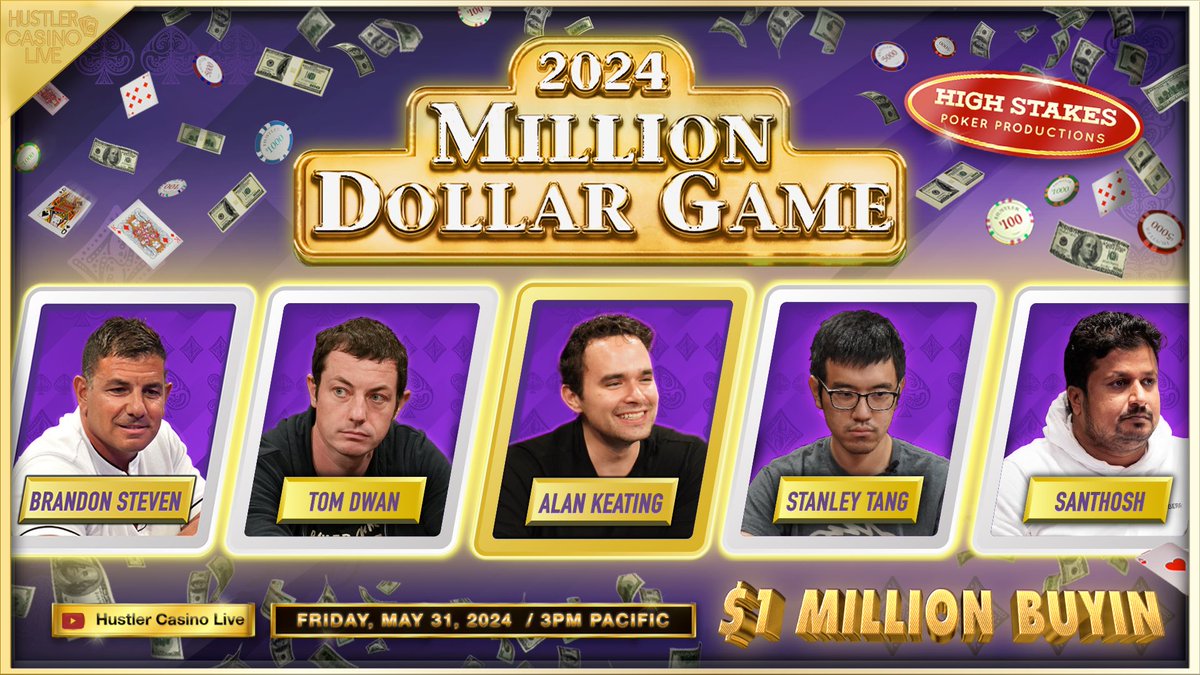 Could Day 4 of the Million Dollar Game be the most epic day?

@Mister_Keating
@TomDwan
Santhosh
@ICTMoxie
@stanleytang
Peter
+ special guest TBA

$1 Million Buyin
$500/1K + $2K BB ante 

Day 4 — next Friday

Day 1 — Tuesday