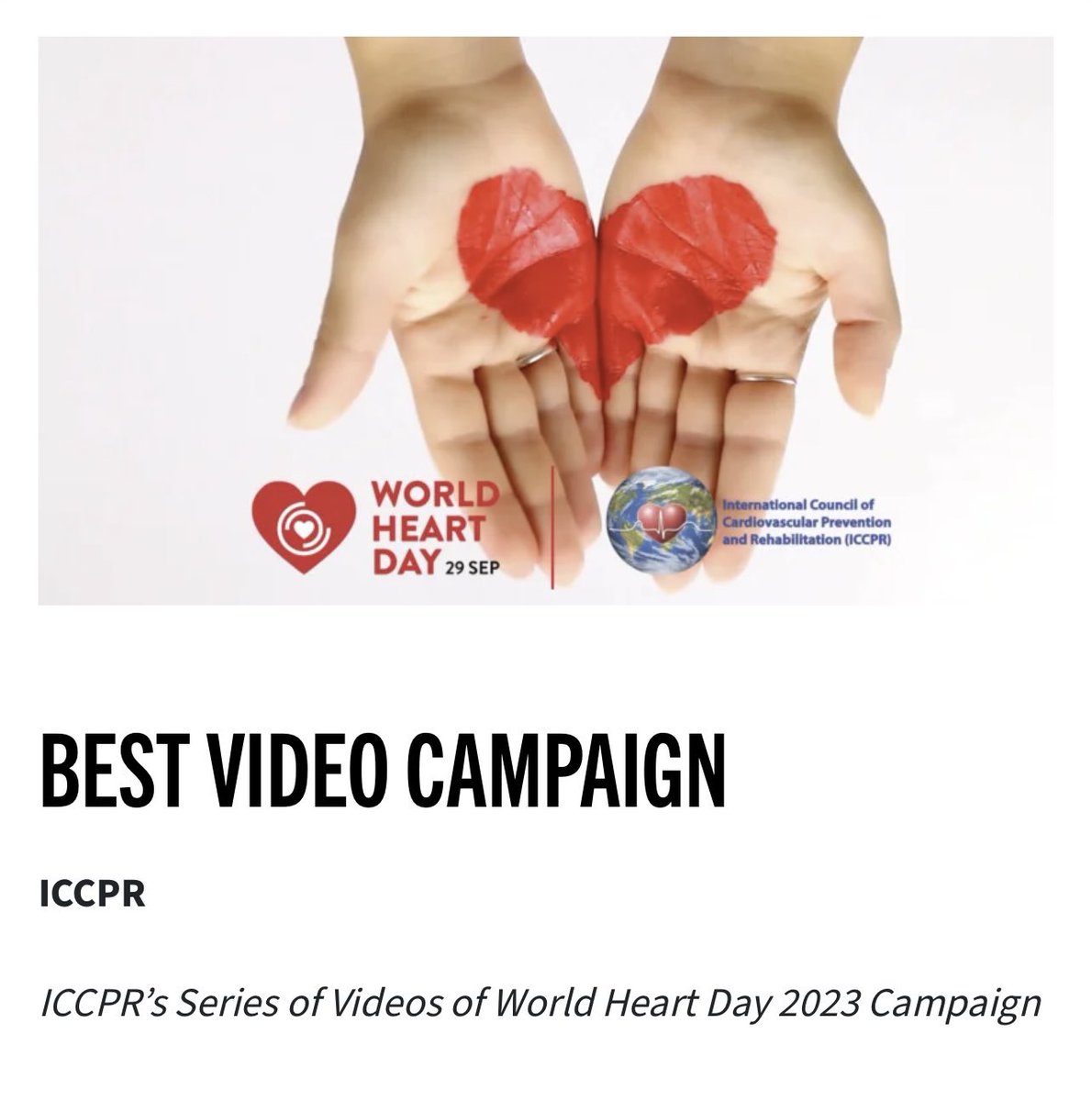 ICCPR (@iccpr_globalcr) on Twitter photo Our Chair Elect <a href="/gabrielamghisi/">Gabriela Ghisi</a> just received <a href="/worldheartfed/">World Heart Federation</a>'s award for the best video campaign on ICCPR's video series about the importance of #cardiacrehab, which she led on #WorldHeartDay2023. Learn more: world-heart-federation.org/world-heart-aw… #WorldHeartSummit Our Chair Elect <a href="/gabrielamghisi/">Gabriela Ghisi</a> just received <a href="/worldheartfed/">World Heart Federation</a>'s award for the best video campaign on ICCPR's video series about the importance of #cardiacrehab, which she led on #WorldHeartDay2023. Learn more: world-heart-federation.org/world-heart-aw… #WorldHeartSummit