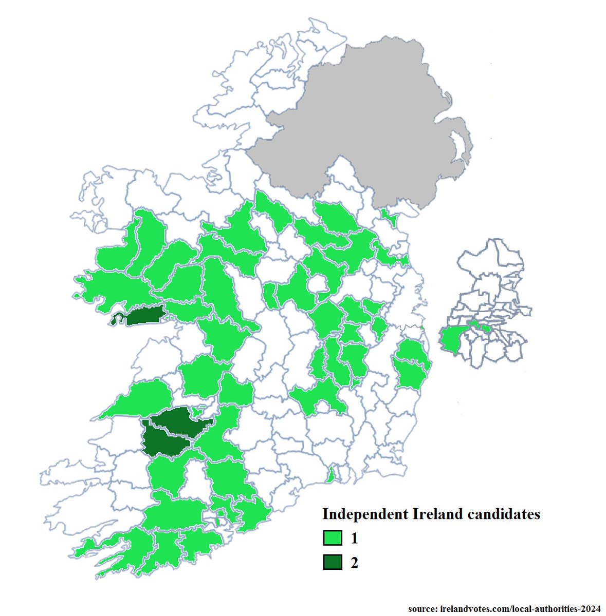 Irishpolmaps's tweet photo. some maps of where the smaller parties are running in the local elections #LE24 #LE2024 https://t.co/yFvVpIknUO