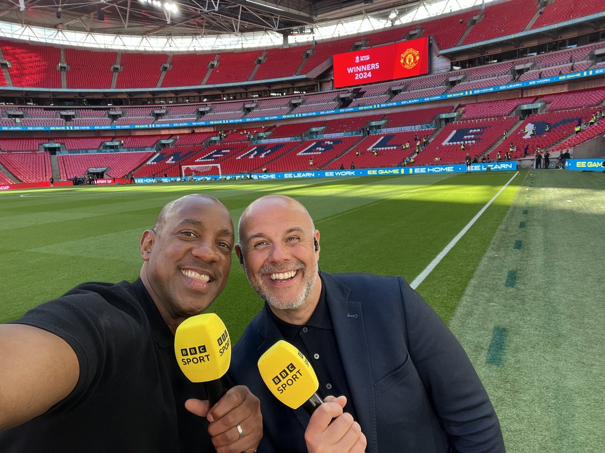 What a Cup Final! Hosting @BBCMOTD now on @BBCOne with @DionDublinsDube from Wemberlee!