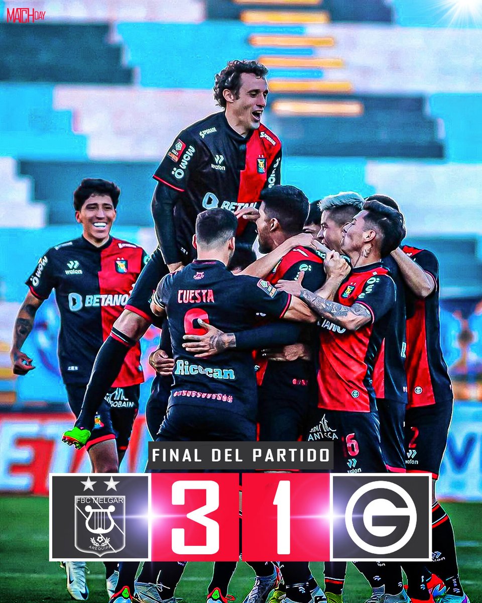 L1MATCH's tweet photo. FINAL del PARTIDO                 
🇵🇪#Liga1

Deportivo Garcilaso 1⃣-3⃣ FBC Melgar

⚽️Jefferson Cáceres 78', 80'
⚽️Kevin Sandoval Laynes 88'

Descontó para Deportivo Garcilaso➡️⚽️Renny Simisterra 85' https://t.co/fjD7of0Teb