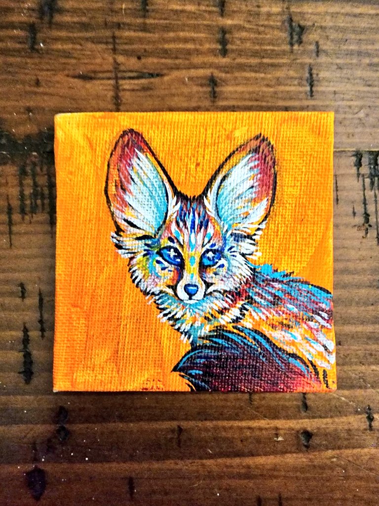 starryKC's tweet photo. I have some original art pieces for sale at a huge discount if anyone is interested. All originals.

1)Fennec fox painting
3"x3"
Acrylic on canvas board 
$25

2) Drippy Canine
Paint markers on cardboard 
17"x14"
$35

3) Red Wolf Painting
10.5"x8.5"
$20

4)Goopy Mushrooms
Acrylic on Gesso Board
6"x6"
$50

Shipping not included in price. 
DM to purchase.
I accept card, cashapp, vemno, zelle and Square.
