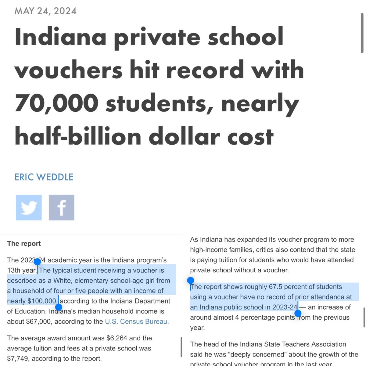 INDIANA: “Private school vouchers hit HALF-BILLION DOLLAR COST… typical student = White family making $100,000… 68% had never attended public school…” wfyi.org/news/articles/… All reasons why @GovBillLee’s voucher scam was rejected.