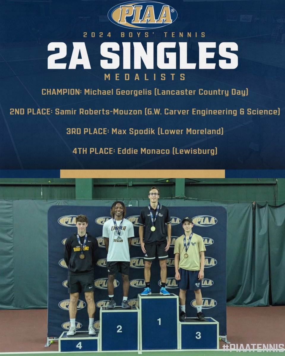 #PIAATennis Congratulations to the 2⃣0⃣2⃣4⃣ PIAA 2A Singles Medalists! 🎾🏅