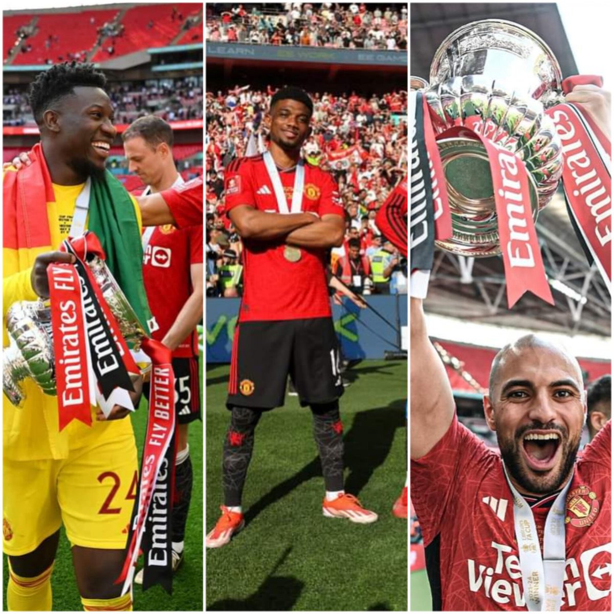 Bravo à André Onana🇨🇲, à Amad Diallo🇨🇮 et à Sofyan Amrabat🇲🇦 vainqueurs de la Coupe d'Angleterre (FA CUP) avec Manchester United.

#Onana #Cameroun #AmadDiallo #CotedIvoire #Amrabat #Maroc #manchesterunited