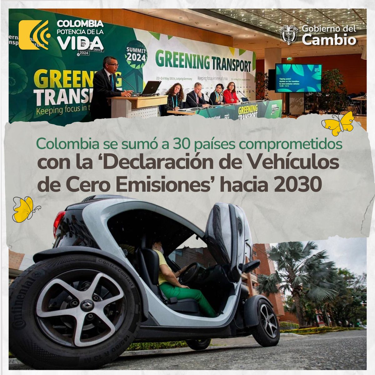 🚙 Con la firma de la ‘Declaración de Vehículos de Cero Emisiones’, Colombia se comprometió ante el mundo para acelerar la transición total de automóviles, camperos y camionetas a vehículos cero emisiones. 🇨🇴 ¡El #GobiernoDelCambio sigue trabajando para proteger la Vida y el