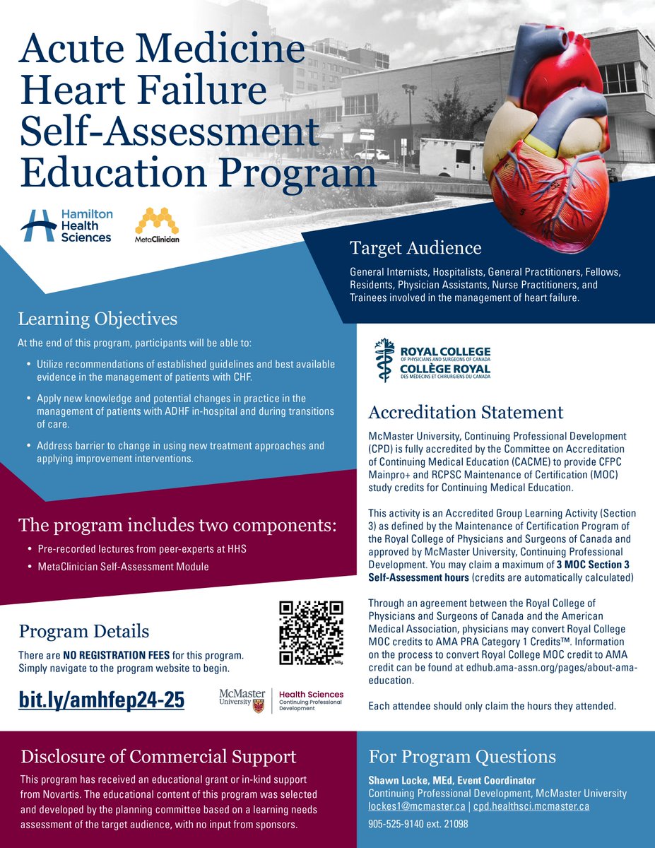 📣 Introducing the Acute Medicine Heart Failure Education Program! Enhance your clinical skills in managing #heartfailure (HF) across settings. This no-fee Self-Assessment program lets you compare your practice with peers. bit.ly/amhfep24-25
<a href="/HamHealthSci/">Hamilton Health Sciences</a> <a href="/MetaClinician/">MetaClinician</a>