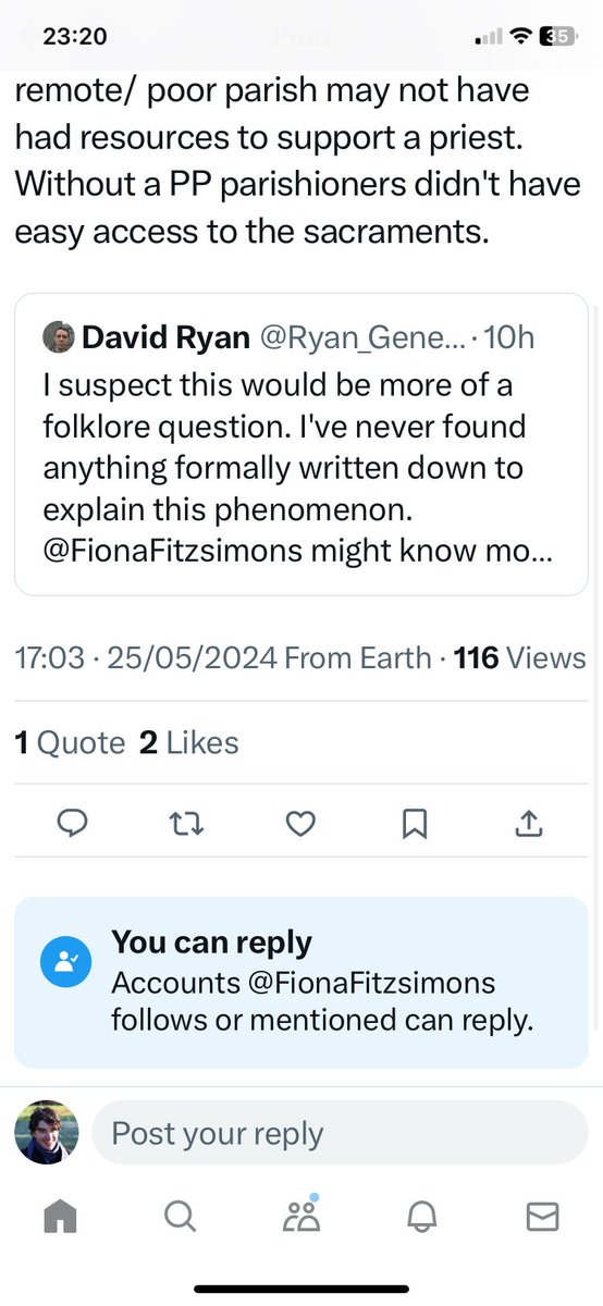 <a href="/FionaFitzsimons/">Fiona Fitzsimons</a> Fiona, you may have to follow <a href="/j_goddy/">John O'Donovan</a> so he can reply to you because of your settings (or just swap it around!)