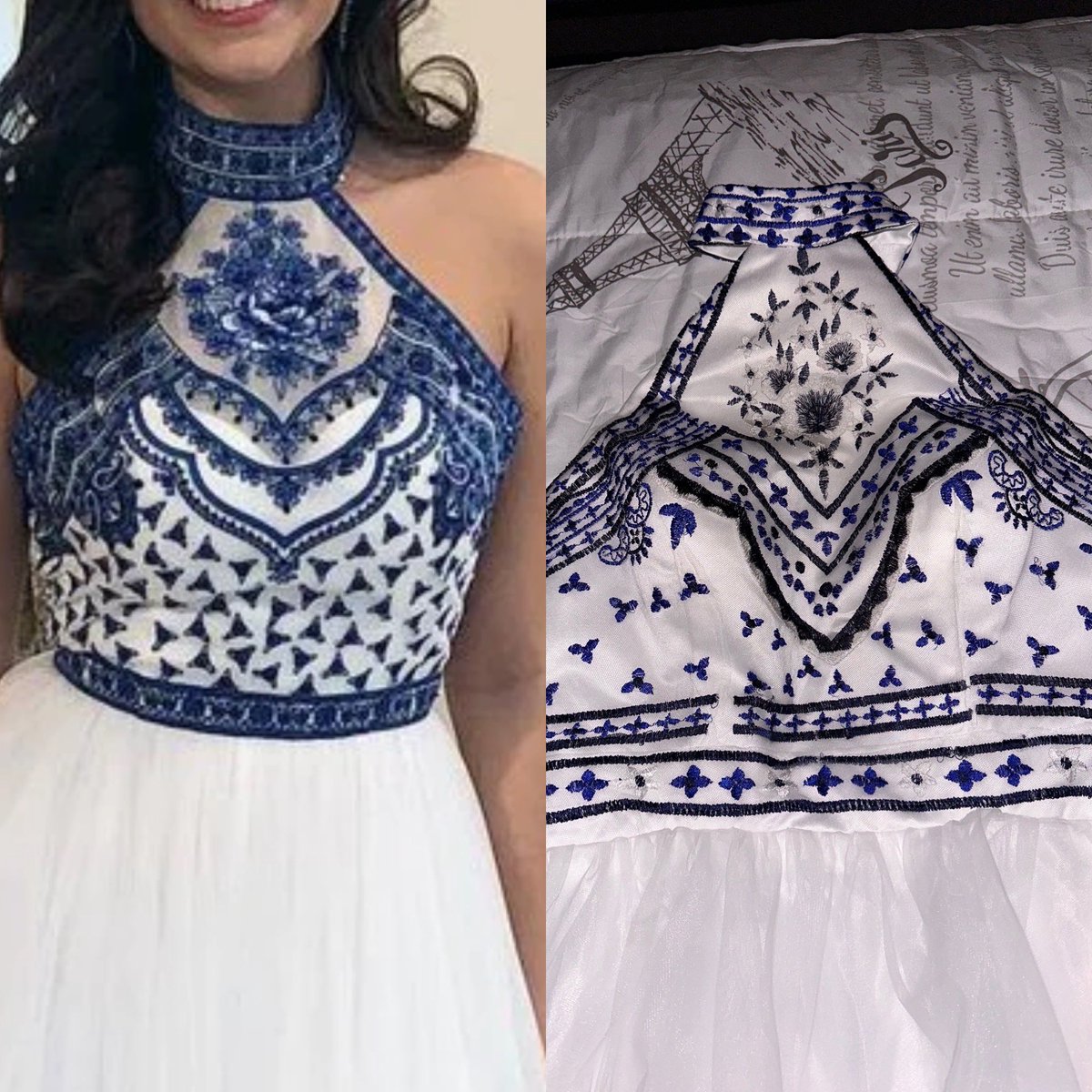 RiverSong924's tweet photo. @katepromstore the pictures on your website are great, too bad this is what you send out as a “finished product”.  It’s also too bad that it takes over a WEEK  to look up an order. #weddingdressfail #RIPoff #badservice #shady https://t.co/jAX0n7WzgE