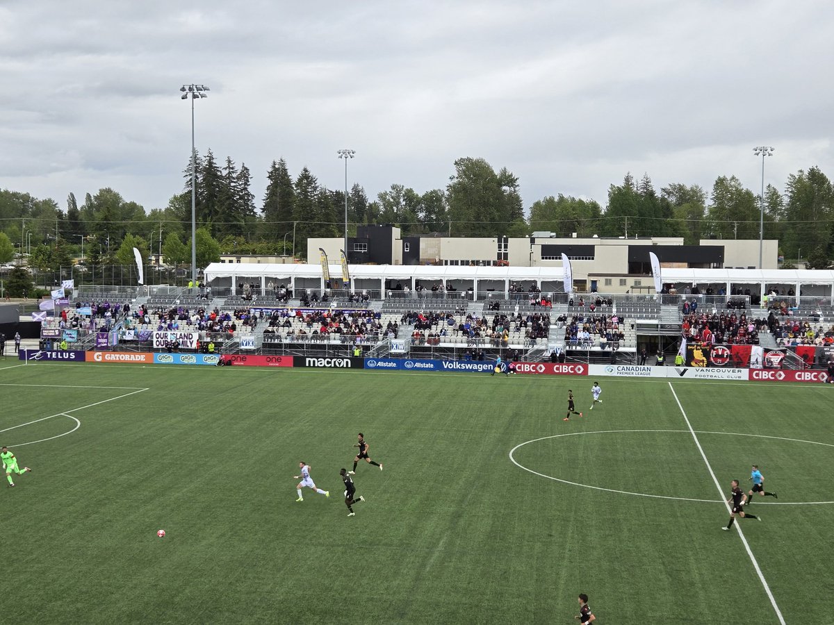 Decent crowd out for @vanfootballclub vs @Pacificfccpl. Interestingly both supporters groups in same stand today. #CanPL