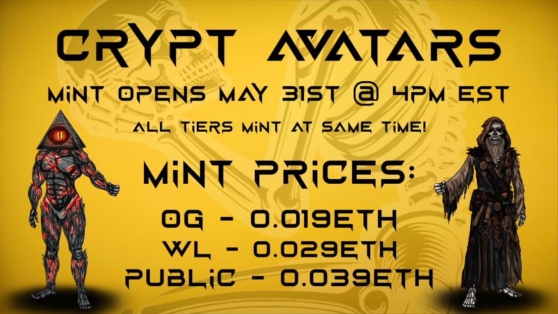 CryptTCG's tweet photo. 🎉AVATAR MINT GIVEAWAY SPACE 🎉
Set NOTIFICATIONS below 👇 
https://t.co/9HUrbgLJBz https://t.co/gWFzxGtNXh