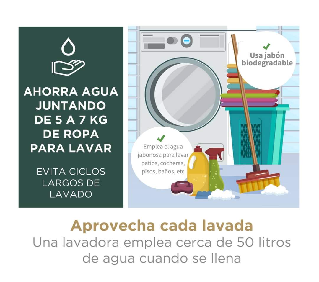 SEDEMA_CDMX's tweet photo. ¿Este #FelizSábado te toca lavar la ropa? Sigue estos tips para cuidar el agua

Talla a mano las partes sucias para evitar dobles o triples lavados
Usa la lavadora sólo con cargas completas
Si el agua del enjuague final no contiene detergente  puedes utilizarla para regar o lavar https://t.co/Fcr0qp9mwM