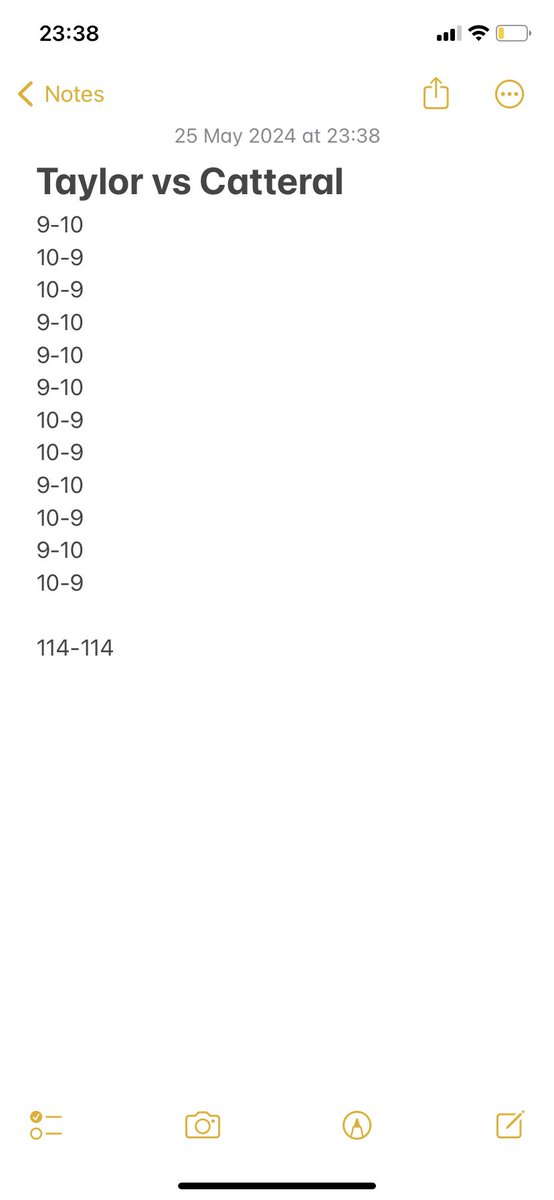 CallumTBP's tweet photo. My Taylor vs Catteral scorecard, what a fight #TaylorCatterall2 #taylor #catteral https://t.co/KB54LCsCcE