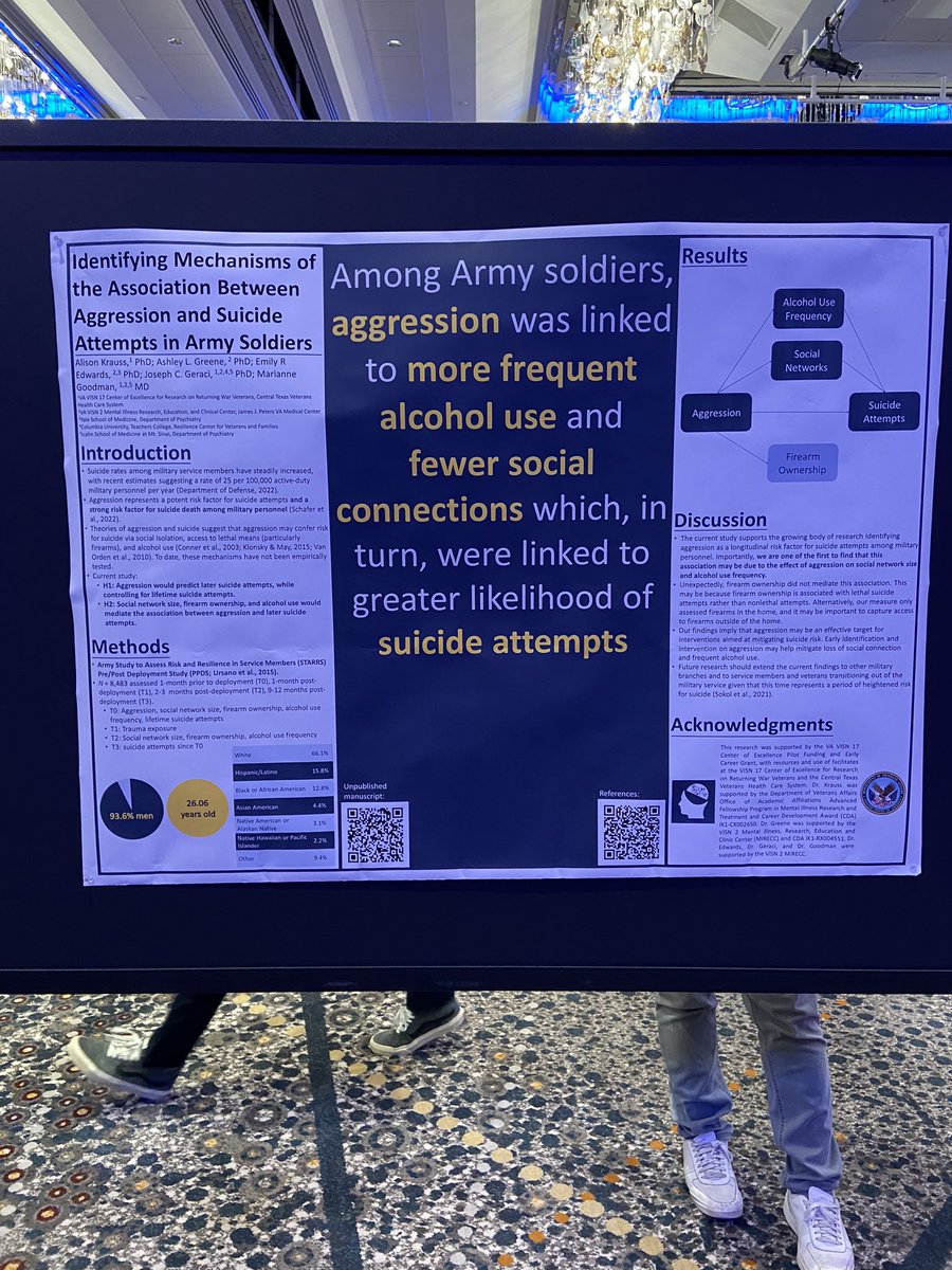 Happening now! Come find my #aps24sf poster and chat with me about aggression and suicide in Army soldiers!