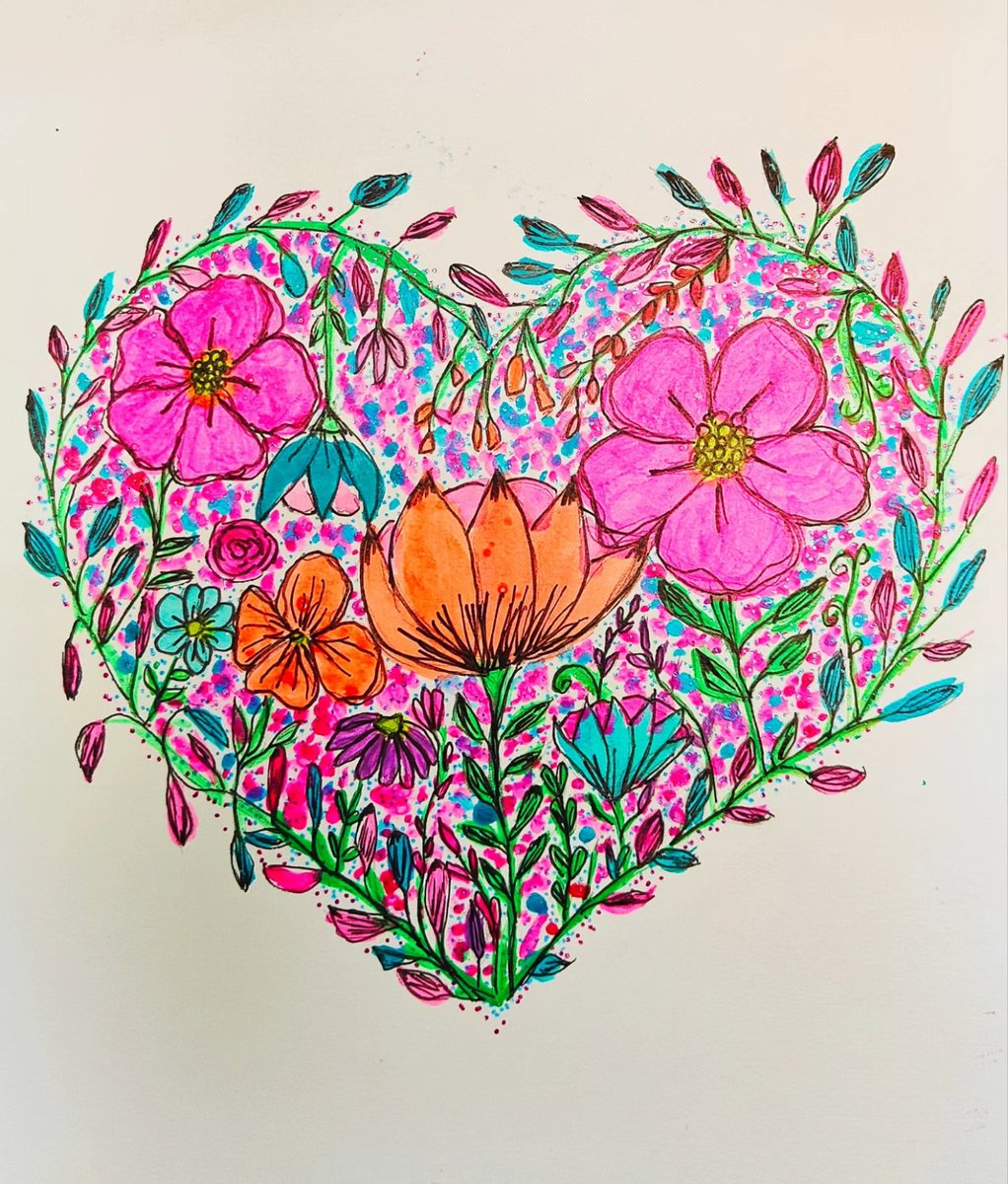 Acrylic ink and liner! #art #artist #artwork #draw #drawing #liner #fineliner #pretty #artwork #watercolour #painting #floral #flowers #ink #acrylicink #colourful