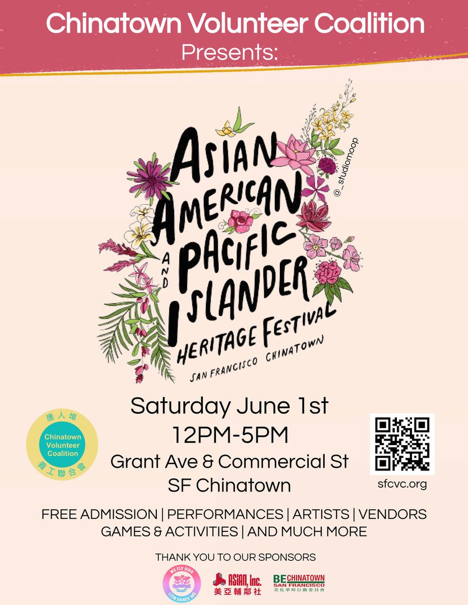 From our Stop the Hate Partner, Chinatown Volunteer Coalition 

📷Sat, June 1

Celebrate the diversity of AAPI Heritage! Chinatown Volunteer Coalition is proud to host their 3rd annual AAPI Heritage Festival in SF Chinatown on Sat 6/1.

Learn more at SFCVC.org