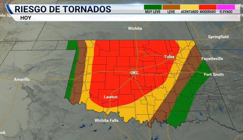 🚨Actualizando el tiempo severo hoy en nuestro estado: Las tormentas se estarán formando en la región oeste de Oklahoma  desde las 4 pm, y comenzarán a moverse hacia el este, en la zona metropolitana se espera el impacto sobre las 8 pm.