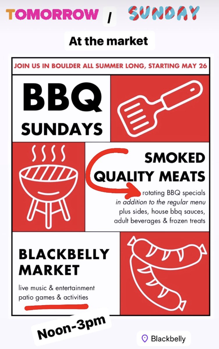 Join us tomorrow at the market! BBQ lunch specials, adult beverages, live bluegrass, lawn games, frozen treats…. I think we call that a SundayFunday, and we’re keeping them going every Sunday of the summer 🤘🏻☀️🙌🏻 

#blackbellymarket
#sundayfunday 
#summersunday
