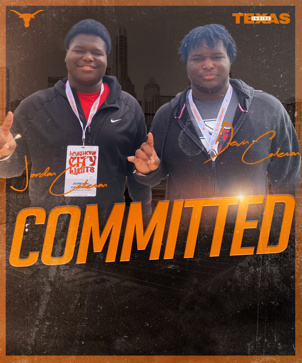 DOUBLE BOOOOOOM 2025 Cedar Hill (Texas) brothers Jordan and Devin Coleman committed to Texas. STORY: on3.com/teams/texas-lo… & on3.com/teams/texas-lo… (FREE) #HookEm @On3Recruits
