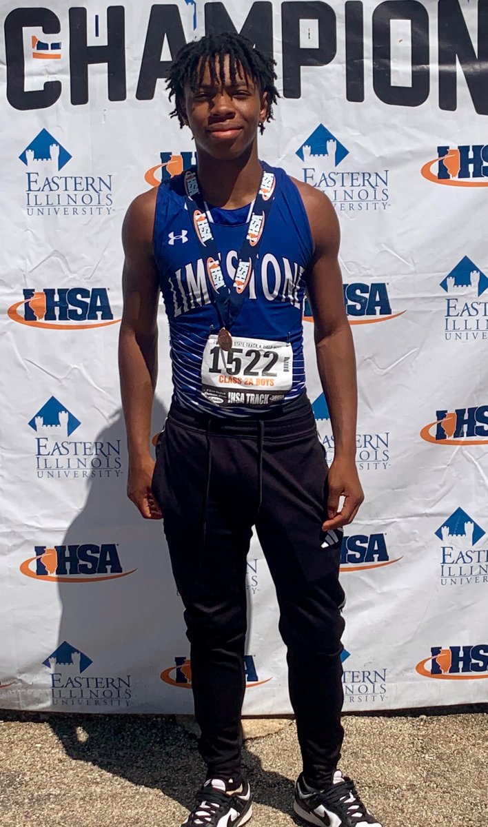 runlxctf's tweet image. Kamar Sanders ends his Jr. year with a state medal in LJ, earning 8th place. He left a big one out there on his last jump, but that’s how things go some times. 
His progress this year was simply amazing, and to say we expected it would be a lie. Already can’t wait for next year!