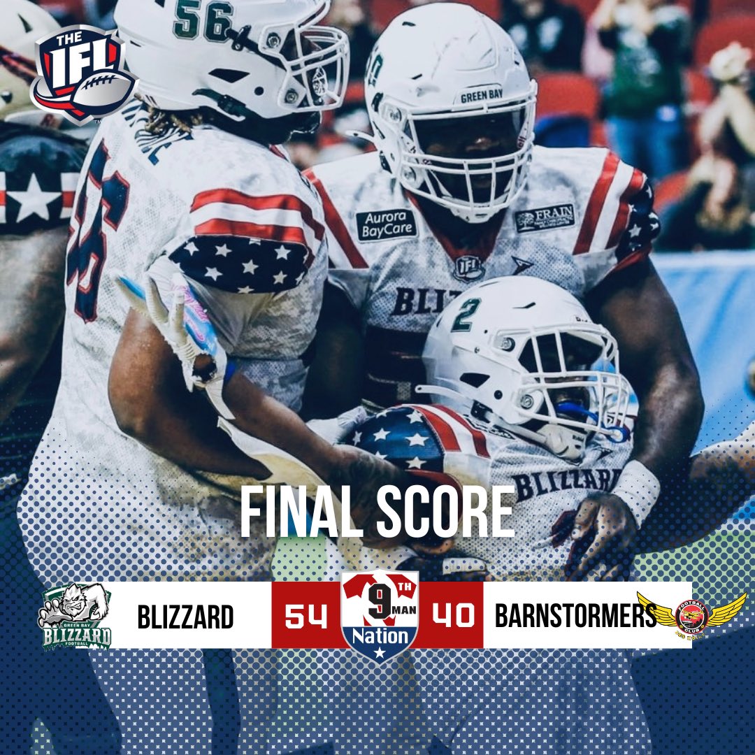 9thManNation's tweet photo. Friday, May 24, 2024

@IndoorFL - The @gbblizzard flew to Des Moines to battle @iabarnstormers for a wk 11 match.

Box Score:
Team                 1    2    3    4    F
Blizzard           14  16  10  14  54
Barnstormers  17  7   16    0  40
Arena: Wells Fargo Arena
Attendance: 0 https://t.co/tyi2ptMVct