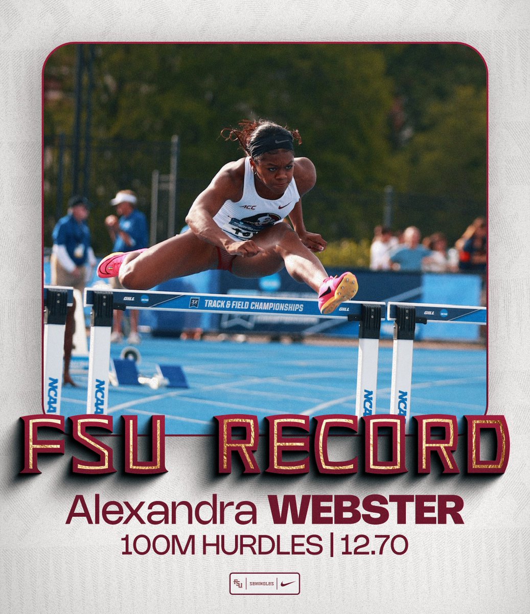 FSU_Track's tweet photo. 𝐍𝐄𝐖. 𝐒𝐂𝐇𝐎𝐎𝐋. 𝐑𝐄𝐂𝐎𝐑𝐃!!!!

Alexandra Webster sets a new program record in the women's 100-meter hurdles with a lifetime best of 12.70!

She takes down the time that was set by Cortney Jones at 12.72 in 2019!

See ya in Eugene 👋!!!

#OneTribe | #GoNoles https://t.co/xhnaDtxasz