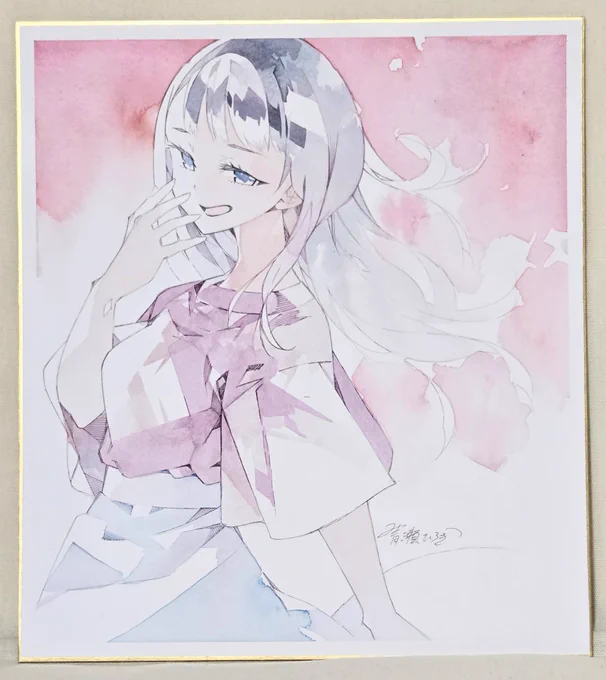 【コミティア色紙紹介3】水彩/コピックマルチライナー/ウォーターフォード水彩色紙分離色をたくさん使いました。ダニエルスミスの「ムーングロウ」とクサカベの「ダスクスカイ」を使っています。#COMITIA148 