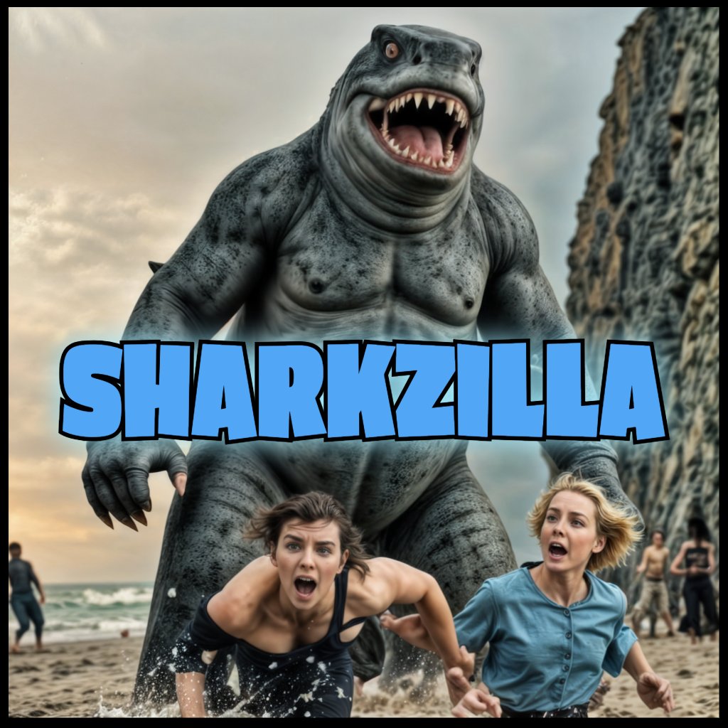 Cryptofunk99's tweet photo. 🌊🦈 Get ready for the ultimate ocean terror! 🎬 
🚨Presenting #Sharkzilla 🦈🦎

Made using @krea_ai 

#ai #aiart #sharkweek #sharks #monsters #godzilla #monsters #movieposter #movie #horrorart #horrorai #generativeai #digitalart #illustrations #adobeexpress #graphicdesign #art #monsters