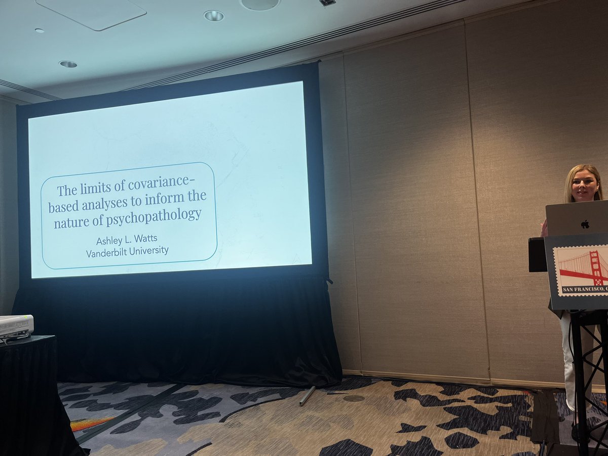 1/ @ashleylwatts discusses limitations of co-variance based analyses for understanding and classifying psychopathology @PsychScience #APS24SF