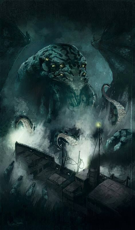 🦑The brave Norwegian drove his vessel against the awful squid-head with writhing feelers came nearly up to the bowsprit. There was a bursting. Then the scattered plasticity of that nameless sky-spawn nebulously recombined into its original form! 🎨Nicholas Stohlman🦑#HPLovecraft