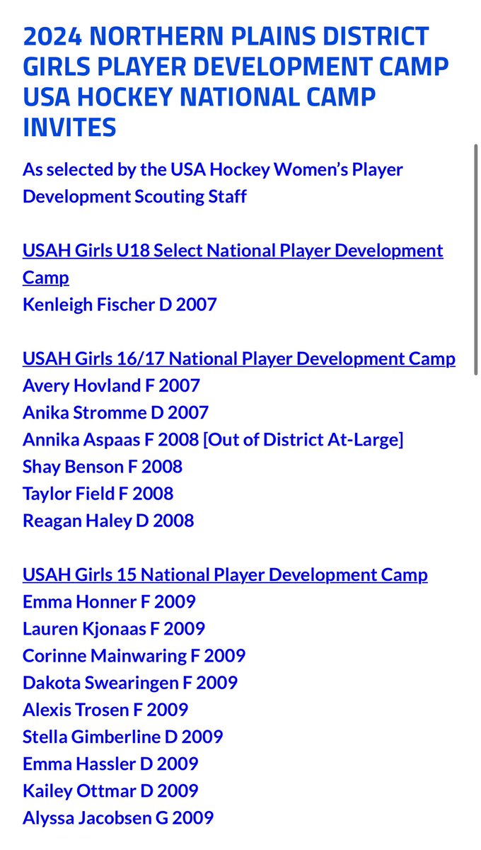 Kristen Fischer (@krisfischer_88) on Twitter photo Congratulations to all these young women who have put in the hard work, even when no one was watching, and earned spots at the <a href="/usahockey/">USA Hockey</a> Player Development Camps this summer!
(I see some Spruins on this list !! Way to represent ladies! 💛💙🤎🤍🏒🥅) Congratulations to all these young women who have put in the hard work, even when no one was watching, and earned spots at the <a href="/usahockey/">USA Hockey</a> Player Development Camps this summer!
(I see some Spruins on this list !! Way to represent ladies! 💛💙🤎🤍🏒🥅)