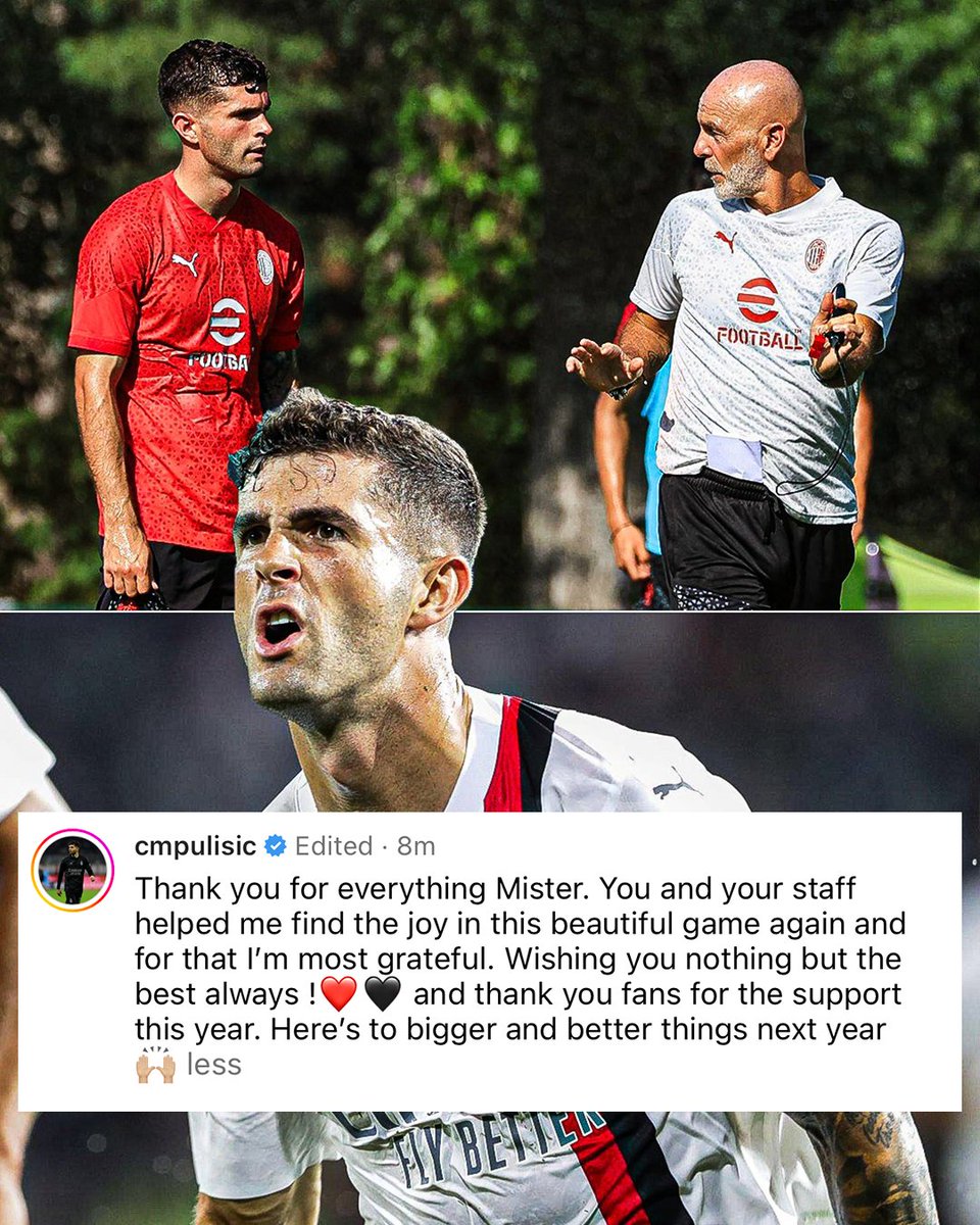 'You and your staff helped me find the joy in this beautiful game again and for that I’m most grateful.'

Christian Pulisic in his farewell message to Stefano Pioli 🥲❤️
