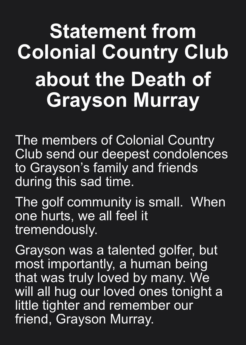 Statement from Colonial Country Club about the Death of Grayson Murray