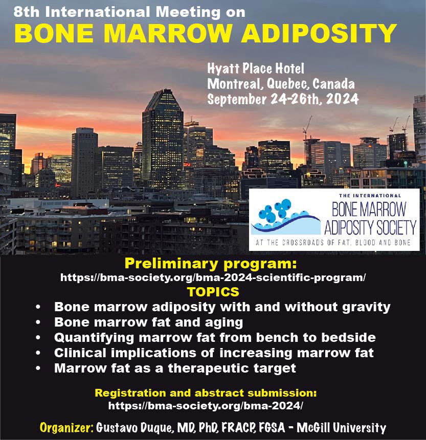 Calling all #BMAd researchers! The deadline to submit an abstract for #BMA2024 has been extended! Contribute to the advancing field of #bonemarrowadiposity. New Deadline: Wed, May 29, 2024 @ 11:59 PM EDT. Submit an Abstract 📝 #ResearchOpportunity