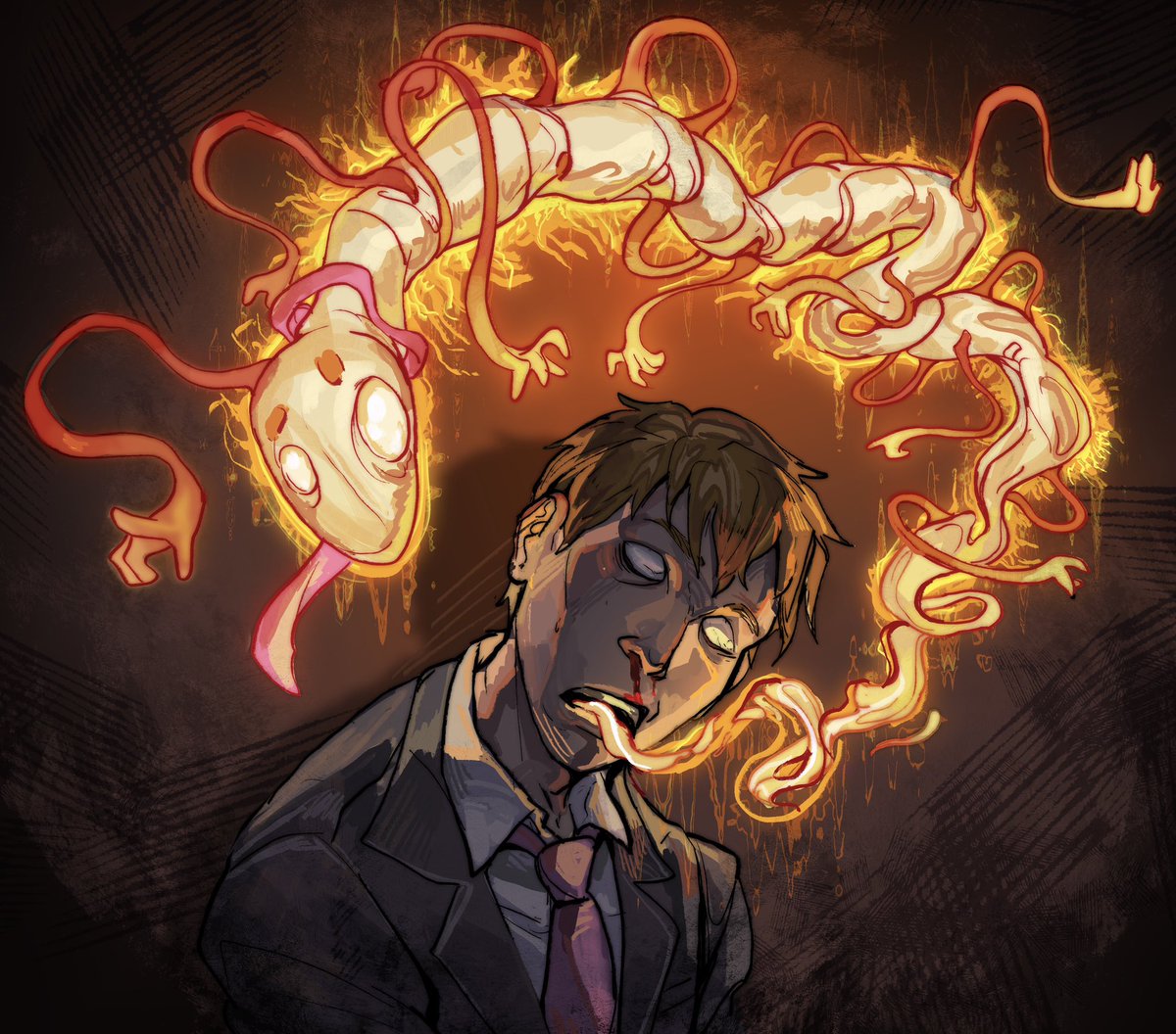 Really fun c0mm I did for cowardlybean on Tumblr, featuring his design for Reigen’s spirit form! Reigen is…fine, he’s fine, I’m sure. #mobpsycho100